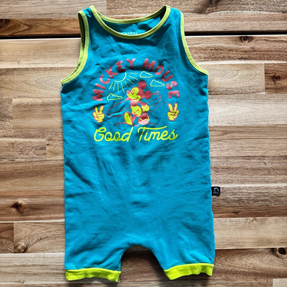 RAGS Mickey Mouse Turquoise and Yellow Toddler Romper
